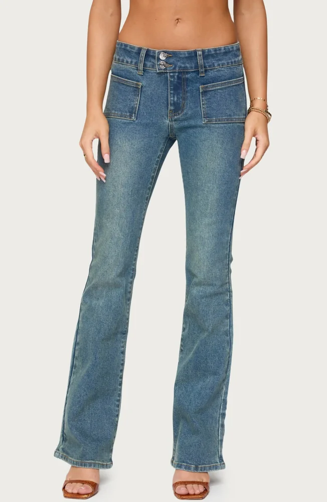 Mattea Patch Pocket Low Rise Flare Jeans