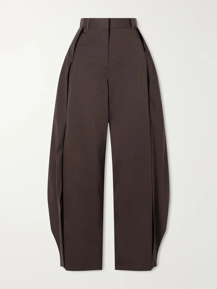 tiered cotton and silk blend gabardine wide leg pants