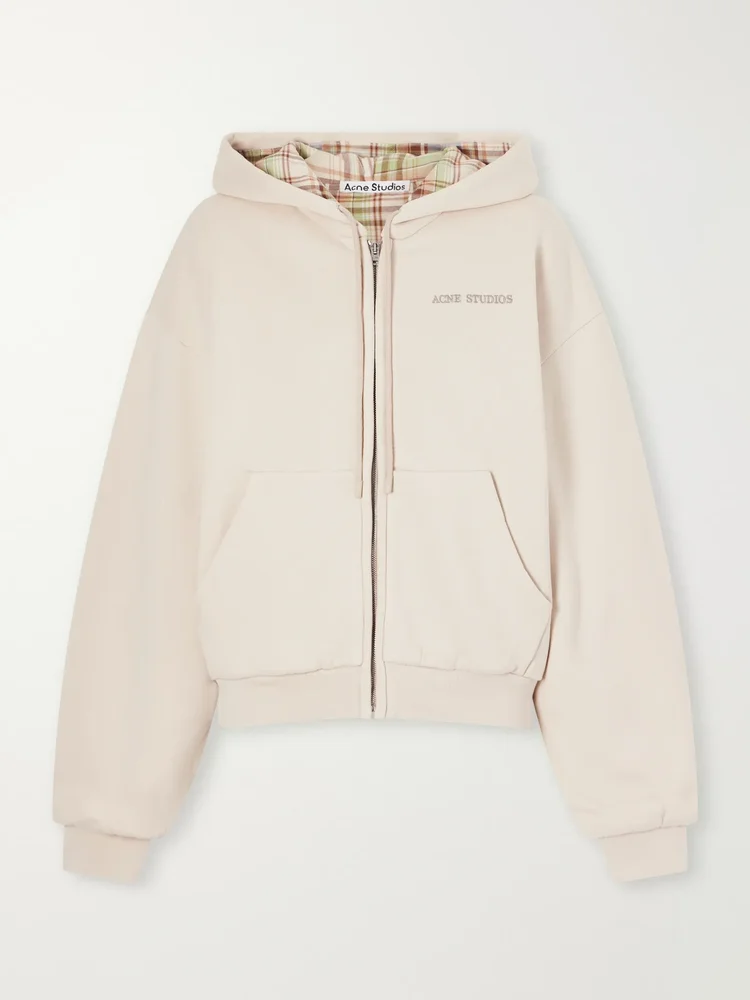Embroidered cotton zip-up hoodie