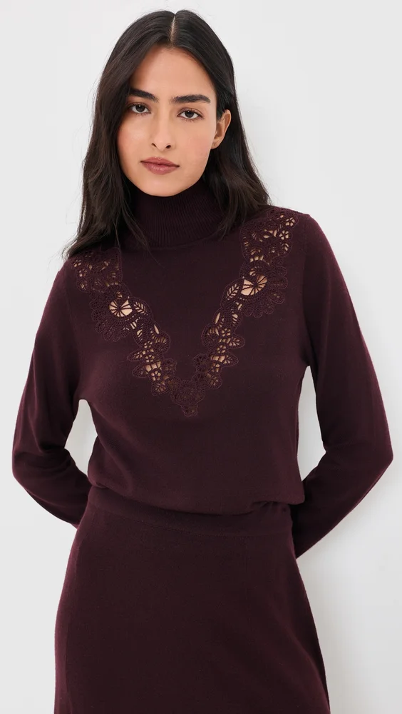 Valiant Merino Wool Lace Turtleneck Sweater