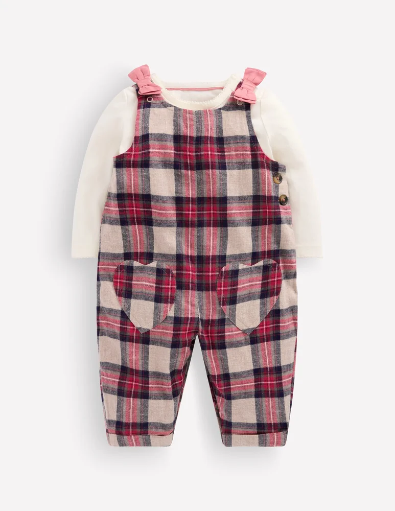 Boden Woven Overalls Set-Oatmeal Check