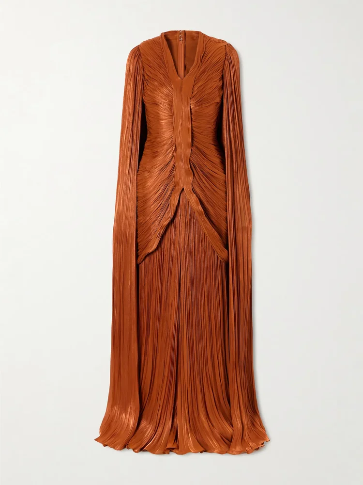 Pleated ruched satin gown