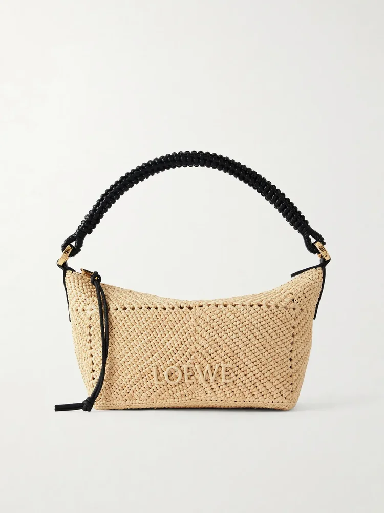 plus paula s ibiza cala leather trimmed raffia pouch