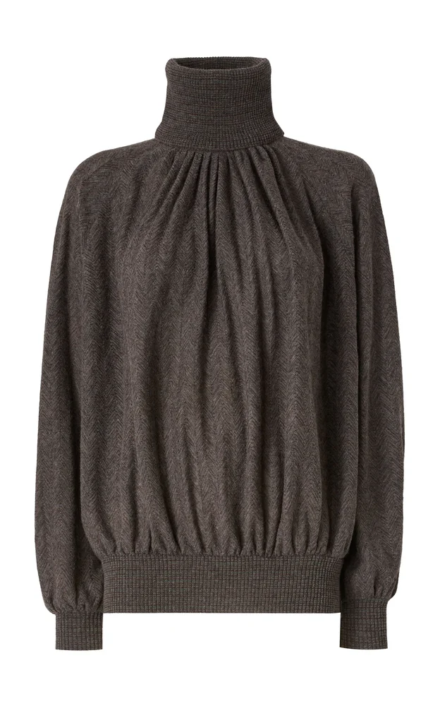 Pleated Turtleneck Cashmere-Blend Sweater