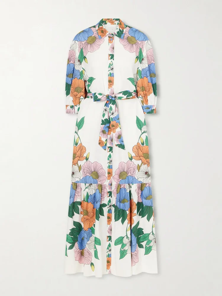 Bianca linen-blend floral midi dress