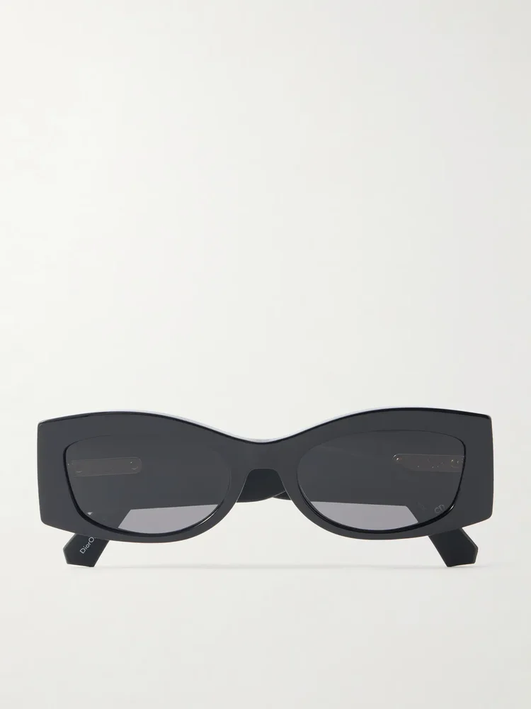 DiorOmbre S1I rectangular-frame leather-trimmed acetate sunglasses