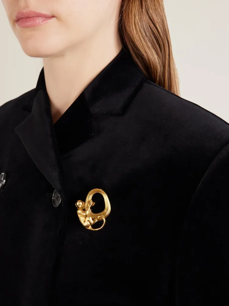 Monkey gold-toned brooch