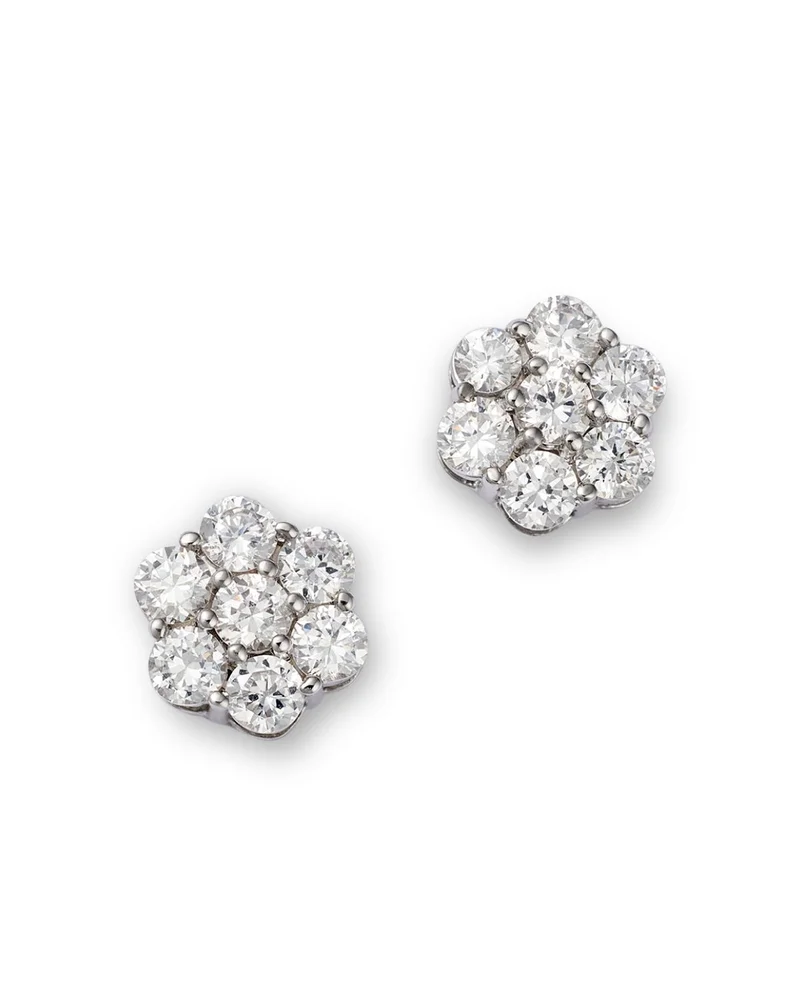 Diamond Flower Cluster Stud Earrings in 14K White Gold, 1.0 tcw