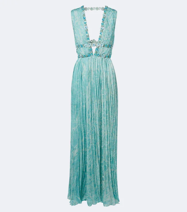 Frosted embellished floral silk gown