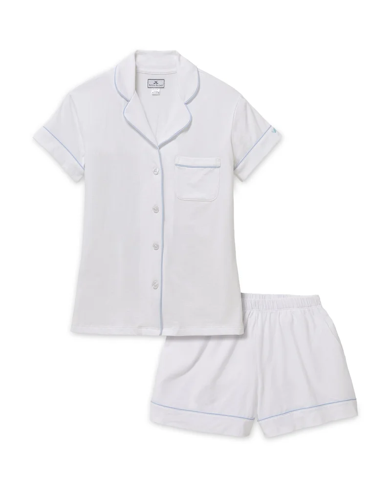 The Olivia Wide Leg Pima Pajama Set in White
