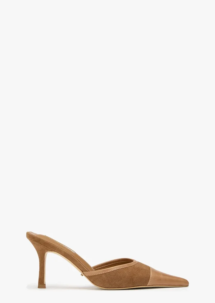 Savant Taupe Suede/Tan (Pointed Stiletto Heel Mule)