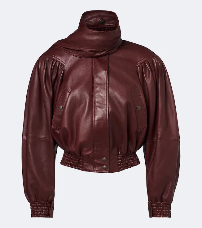 Cropped leather bomber jacket