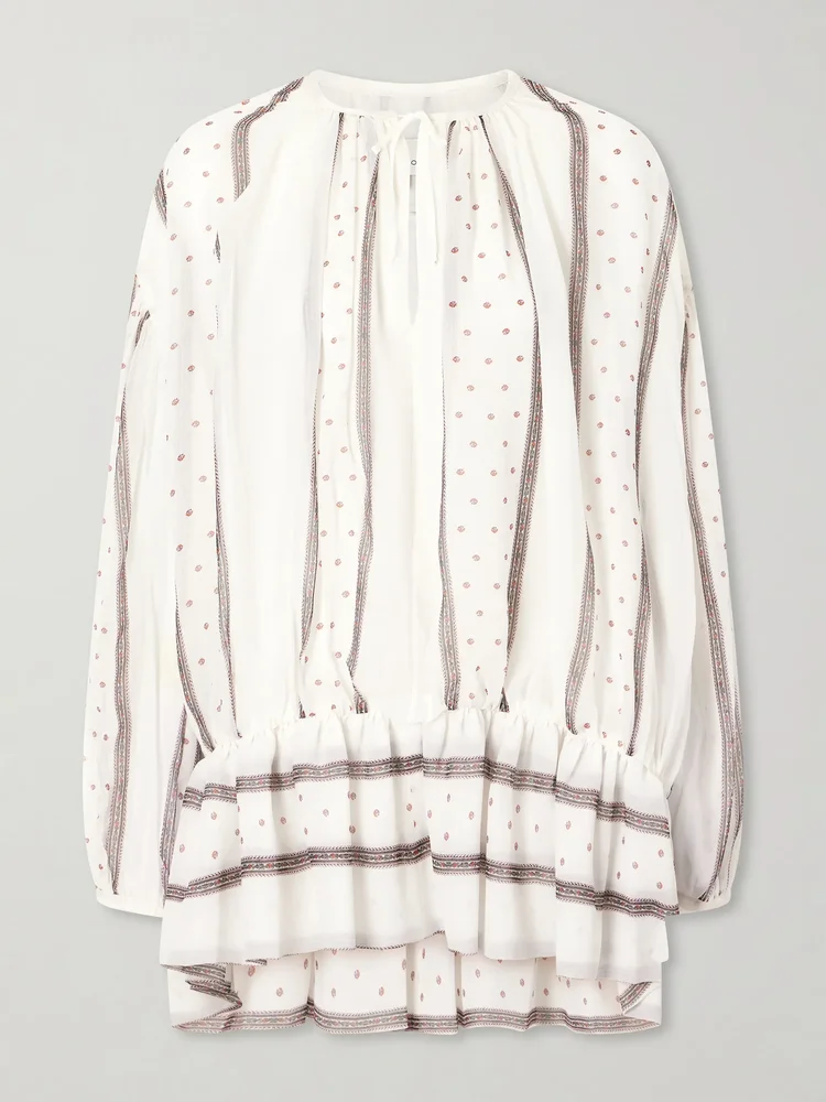 Isla printed gathered silk-chiffon mini dress