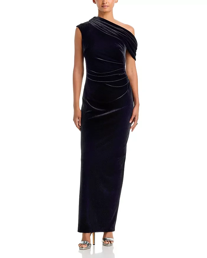 Asymmetric Velvet Maxi Dress