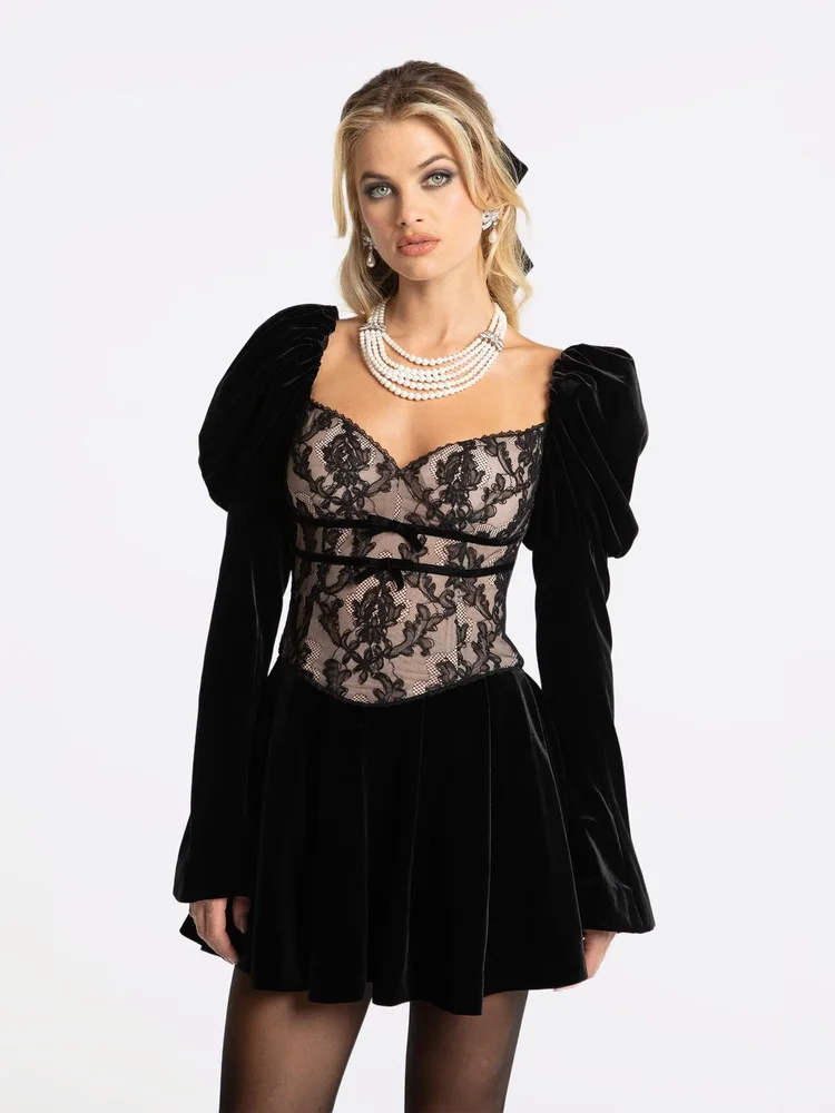 Evelyn Velvet Dress (Black) (Final Sale)