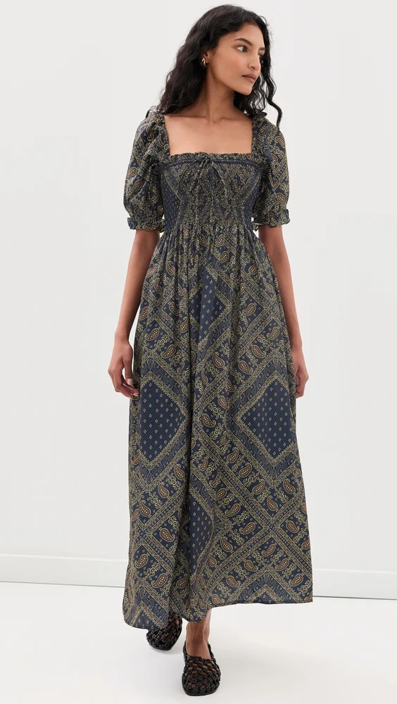 The Scarlett Midi Nap Dress (Gemstone Scarf/Navy)