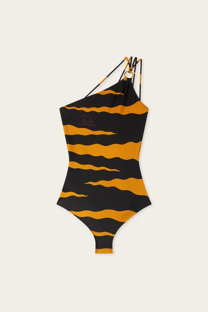 Fiamme Print One-Shoulder Swimsuit