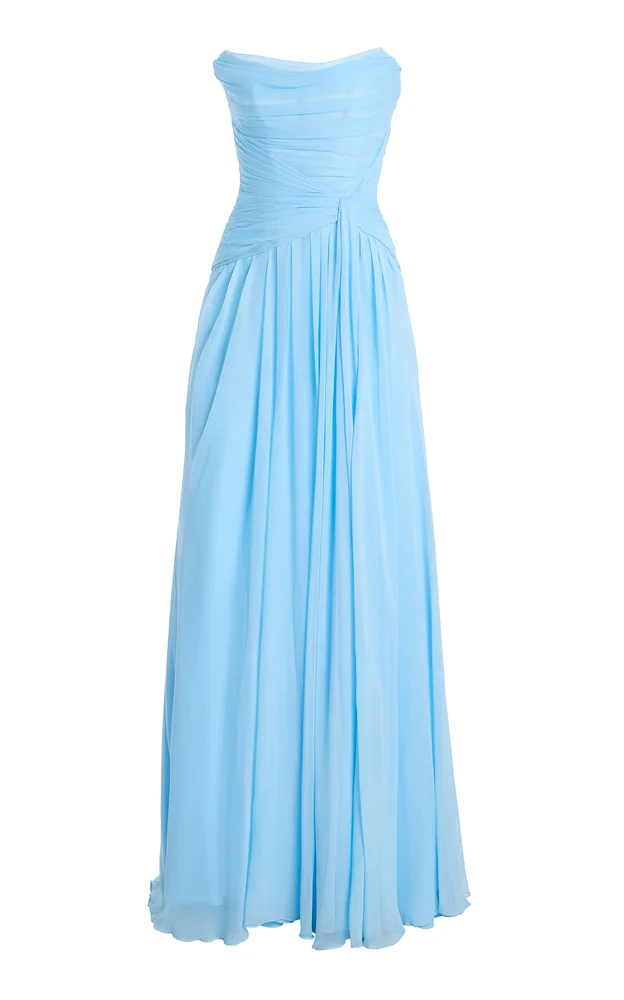 Silk-Chiffon Strapless Draped Bodice Dress