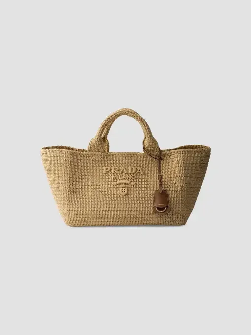 Large Crochet Tote Bag with Leather Details