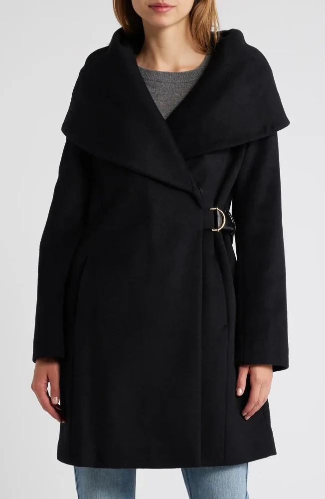 Hooded Wool Blend Belted Coat