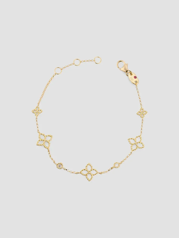 Principessa 18K Yellow Gold & 0.06 TCW Diamond Flower Chain Bracelet