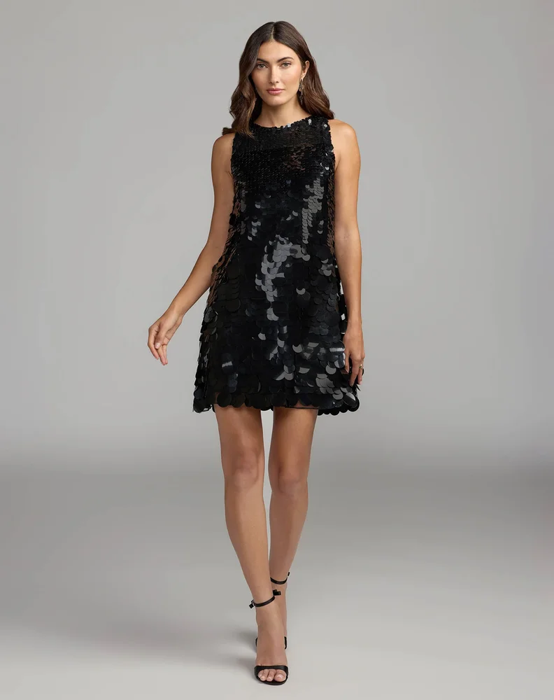 Black Paillette Sequin Sleeveless Mini Dress