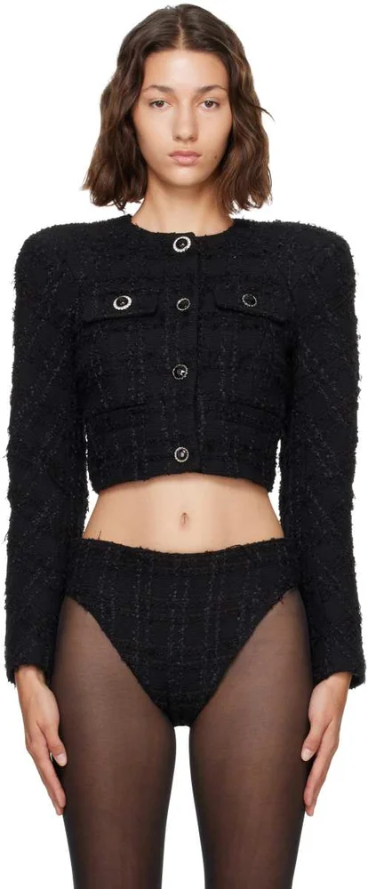 Black Round Shoulder Tweed Jacket