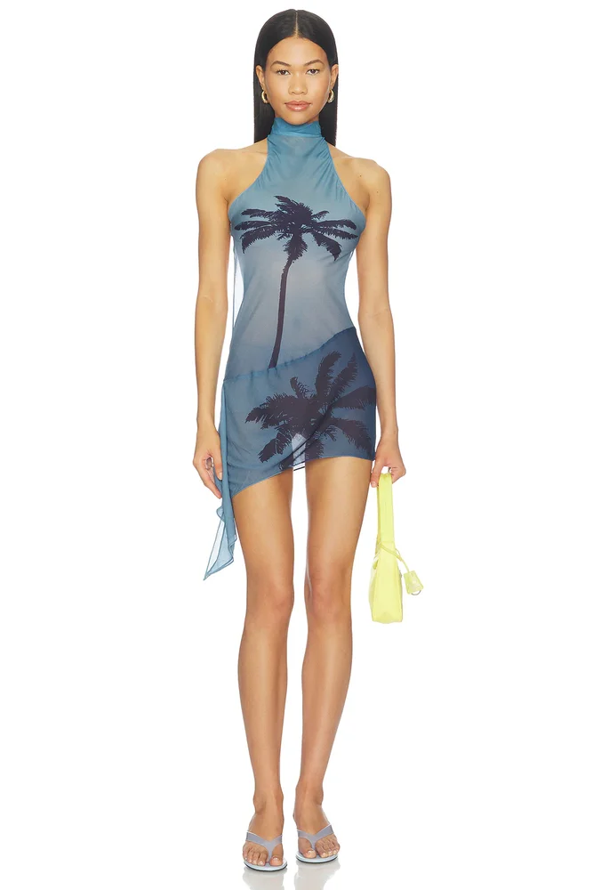 Palm Twist Back Mini Dress