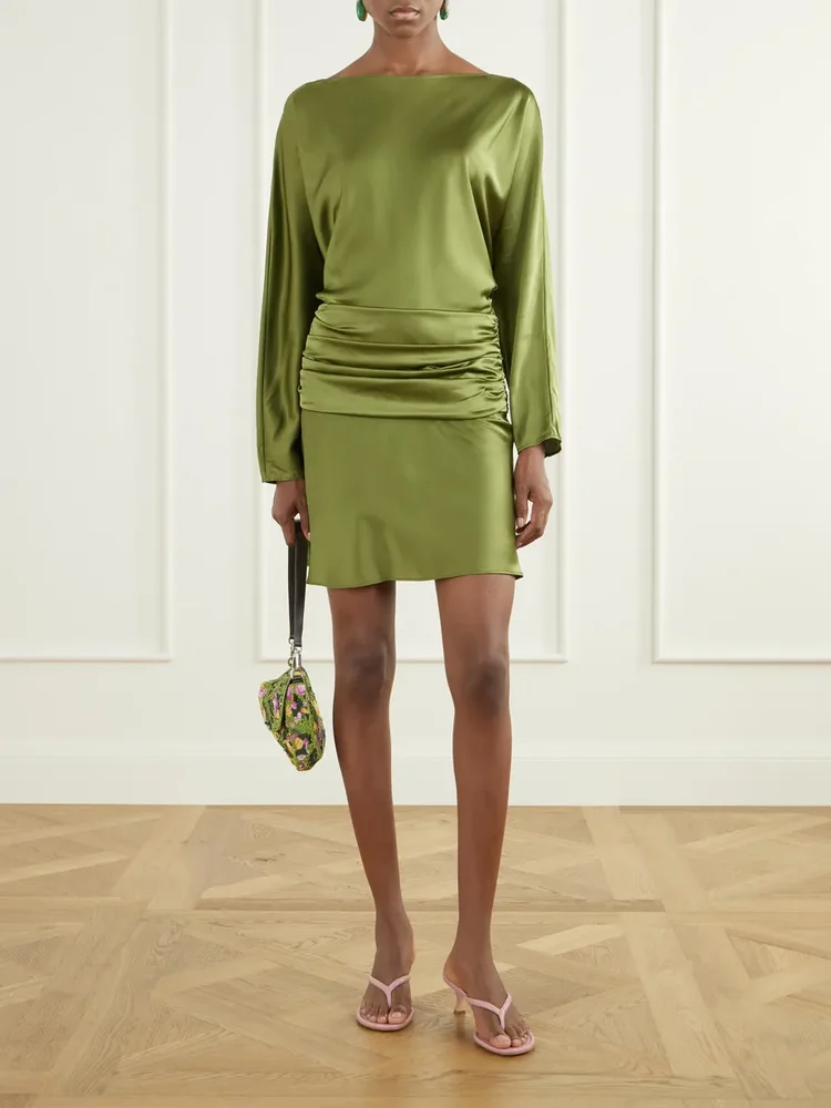 Freda gathered silk-blend satin mini dress