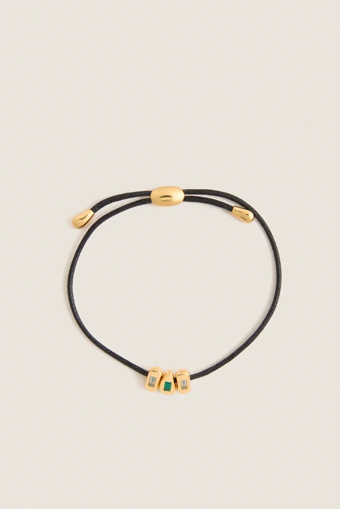 Gold Molten Gemstone Baguette Cord Bracelet