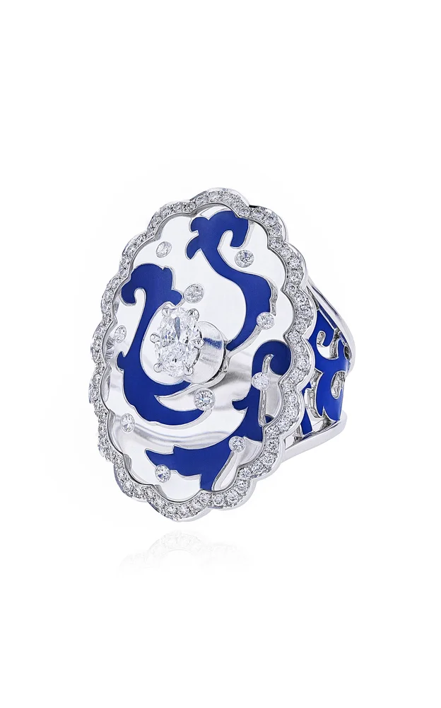 Peony Symphony 18K White Gold Multi-Stone Ring