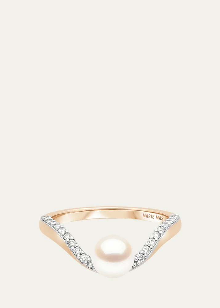 18K Diamond and Pearl Halo Ring