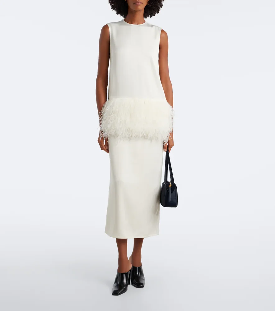 Sonia feather-trimmed midi dress