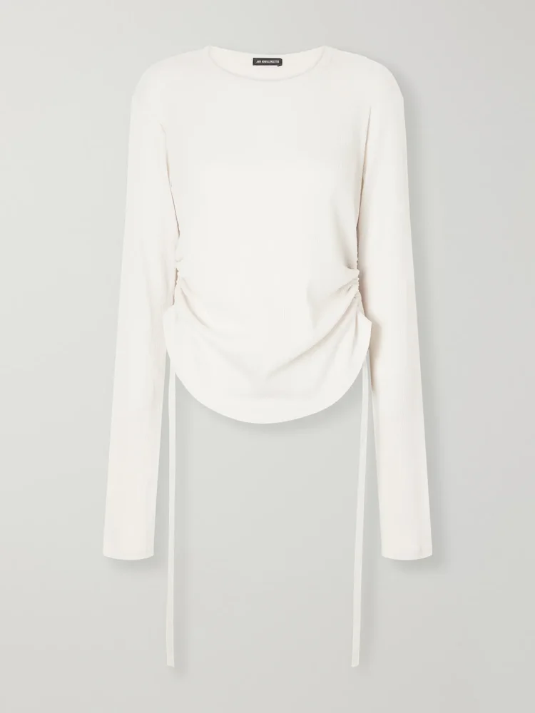 Dot gathered ribbed cotton T-shirt