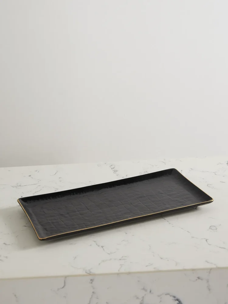 Gold-plated croc-effect porcelain tray