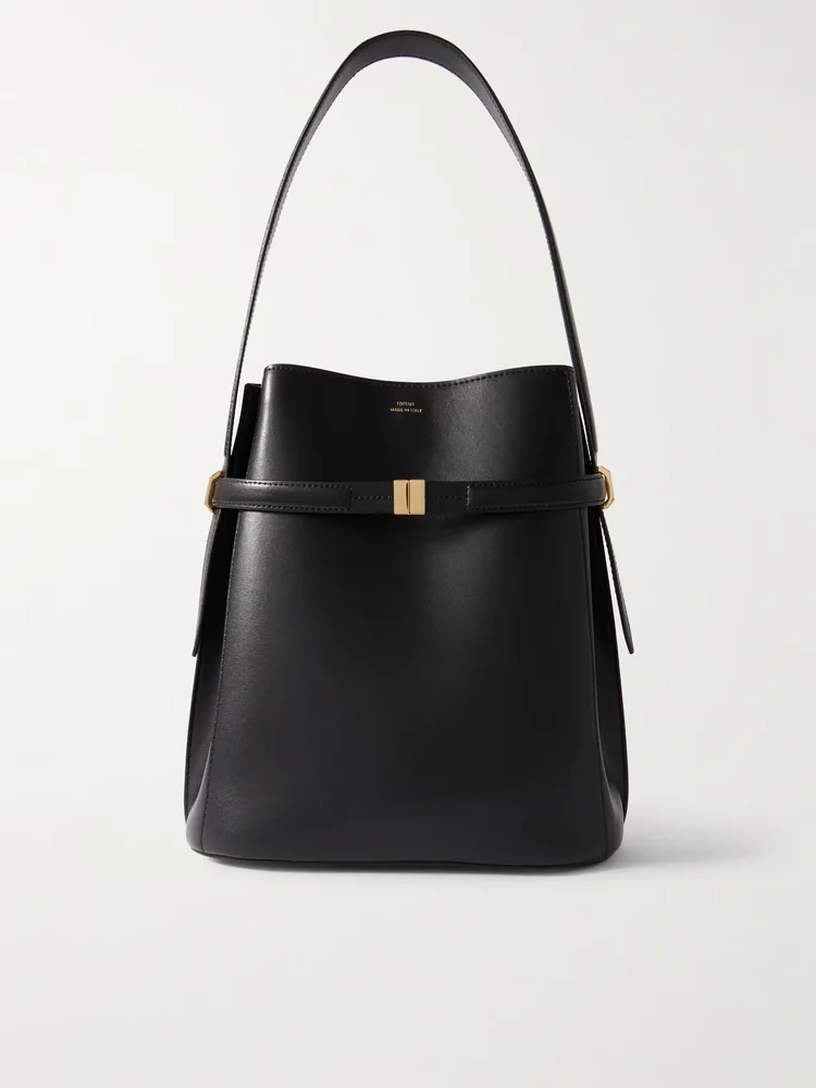 Belted leather tote
