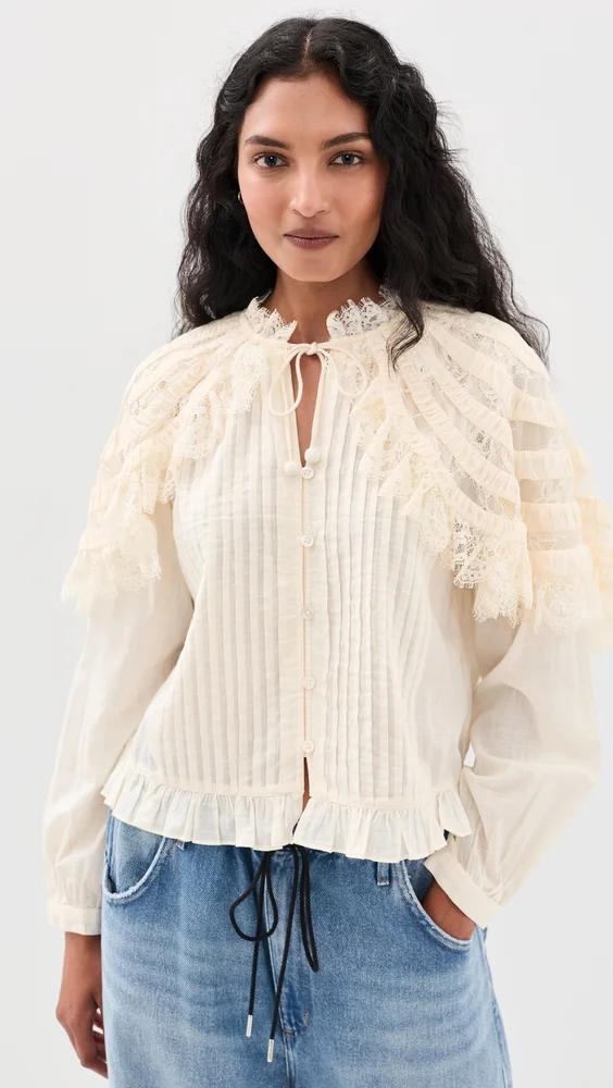 Margaret Solid Capelet Long Sleeve Top