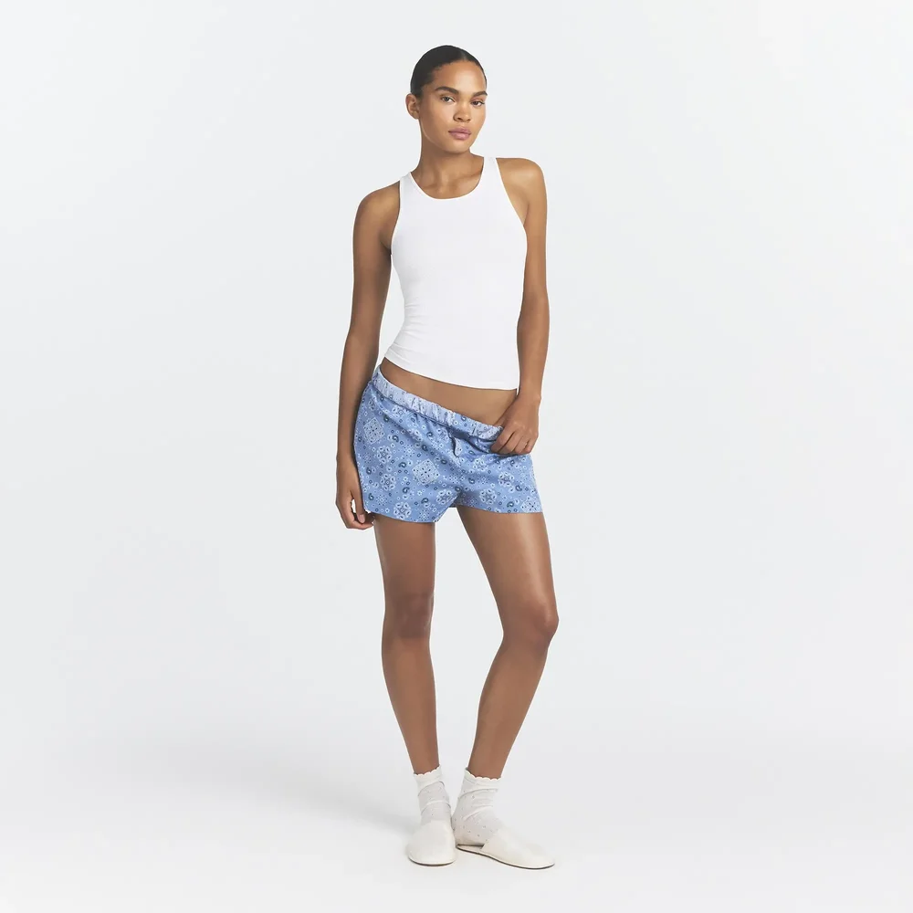 Cotton Poplin Boxer Sleep Set in Arctic Snow Bandana