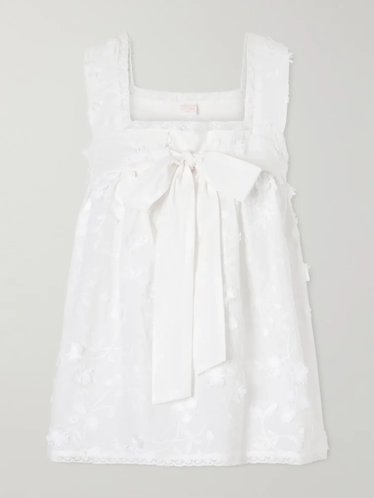 Suvereto bow-embellished lace-trimmed broderie anglaise cotton top