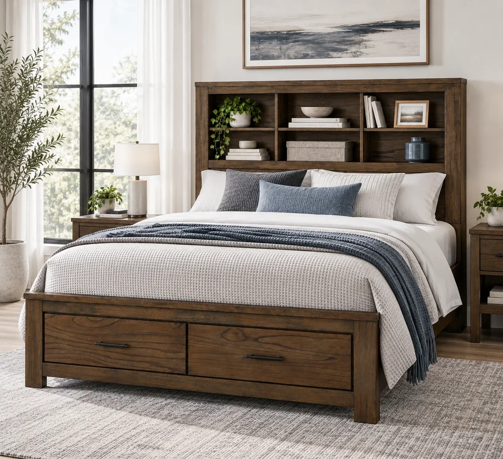 Cedarbrooke Bookcase Storage Bed With 2 Footboard Drawers