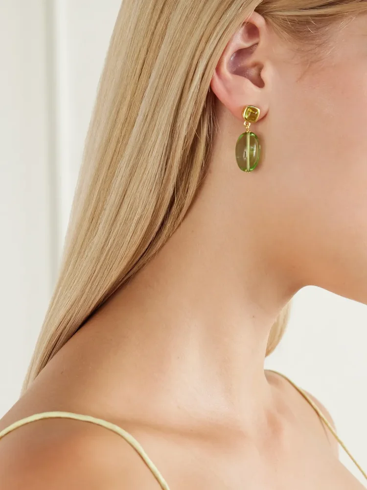 Verdant gold-plated glass and quartz earrings