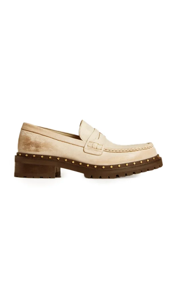 Jerry Rock Studded Distressed Leather Loafers