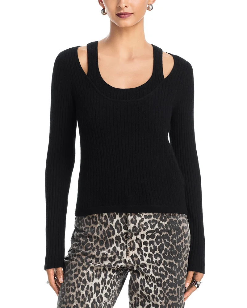 100% Cashmere Double Layer Scoop Neck Top - Exclusive