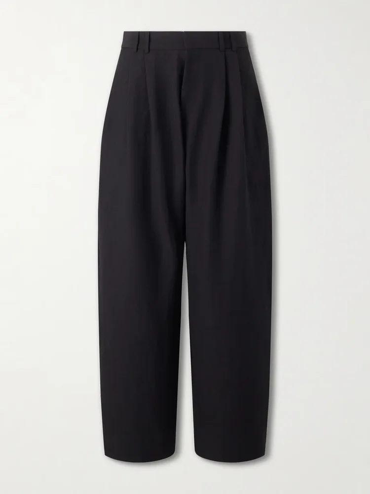 Straight-Leg Pleated Linen and Wool-Blend Suit Trousers