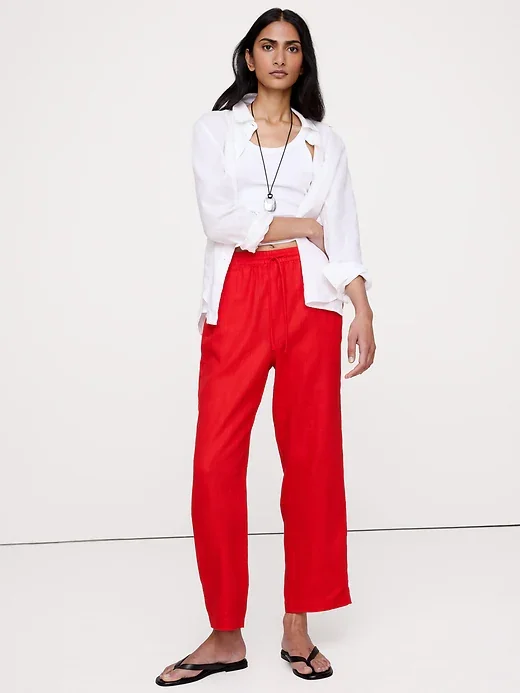 Banana Republic The Getaway Straight-Leg Pull-On Pant in Linen