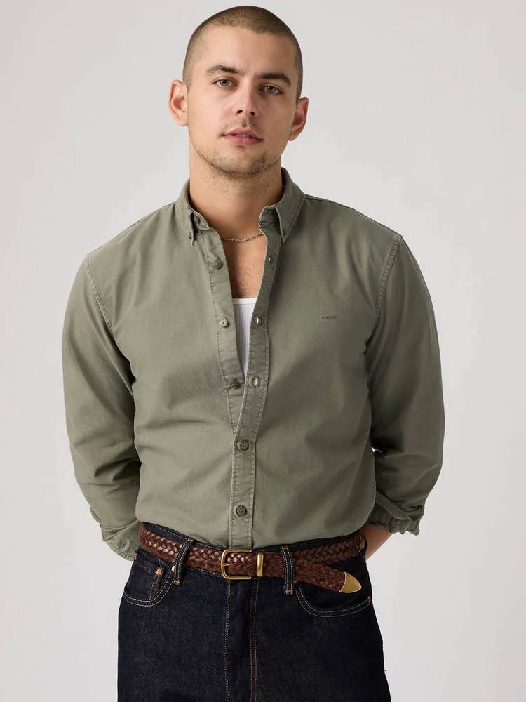 Men's 100% Organic Chambray Long Sleeve Shirt in Dark Chambray