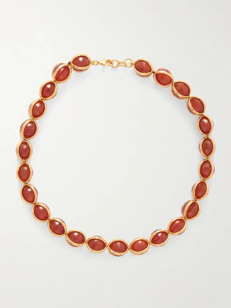 Gold-tone onyx beaded necklace