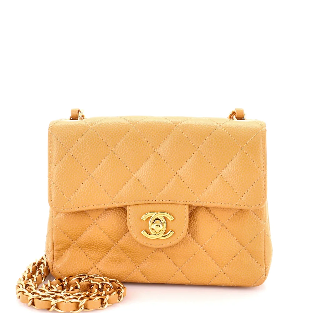 Pre-Owned Chanel Vintage Square Classic Single Flap Bag Quilted Caviar Mini