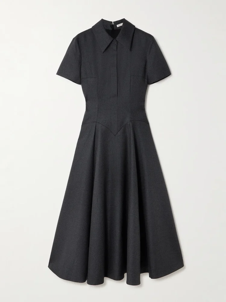 Jody paneled Prince of Wales checked wool-blend midi shirt dress
