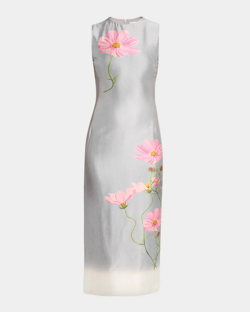 Sleeveless Cosmos Mikado Silk Midi Day Dress